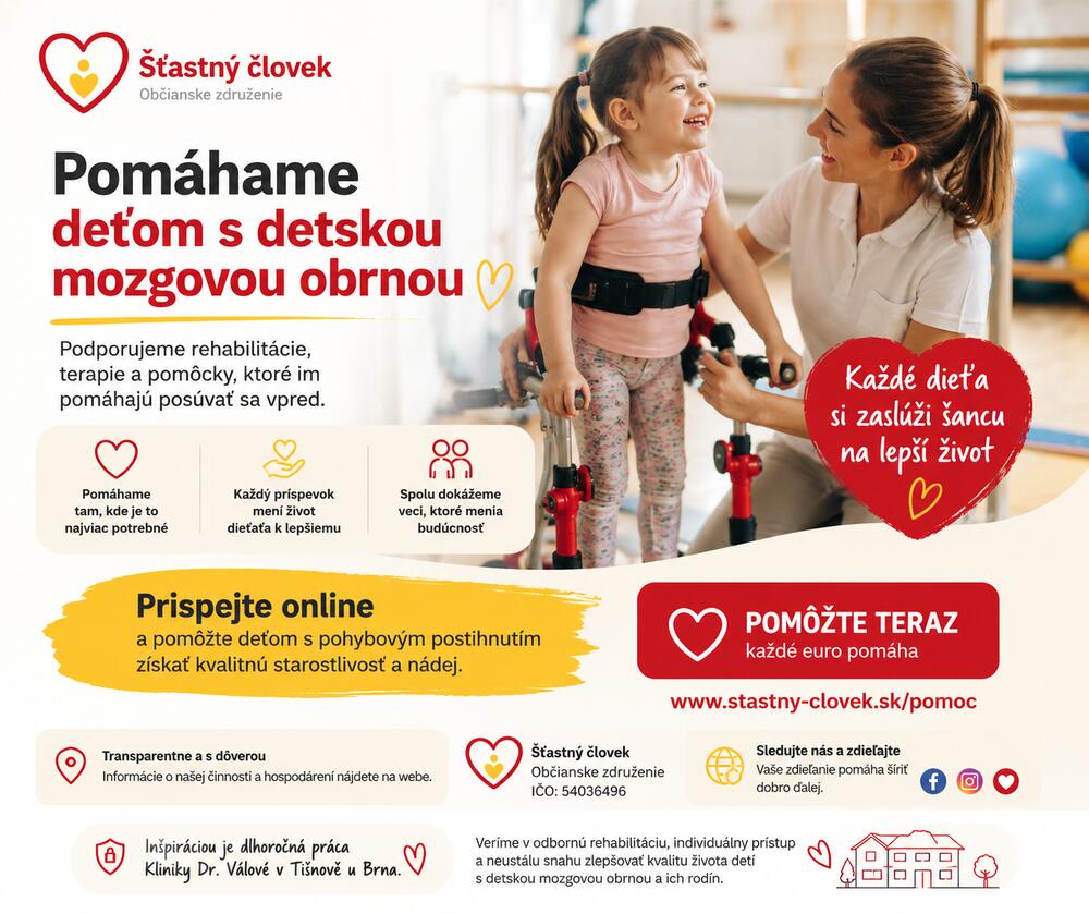 Pútač zbierky na pomoc deťom s detskou mozgovou obrnou